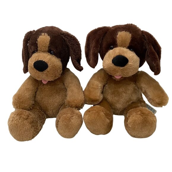 Build a Bear Plush Dog 11" Brown Lot of 2 Puppy Hound Blep Super Soft Stuffed - Picture 1 of 11